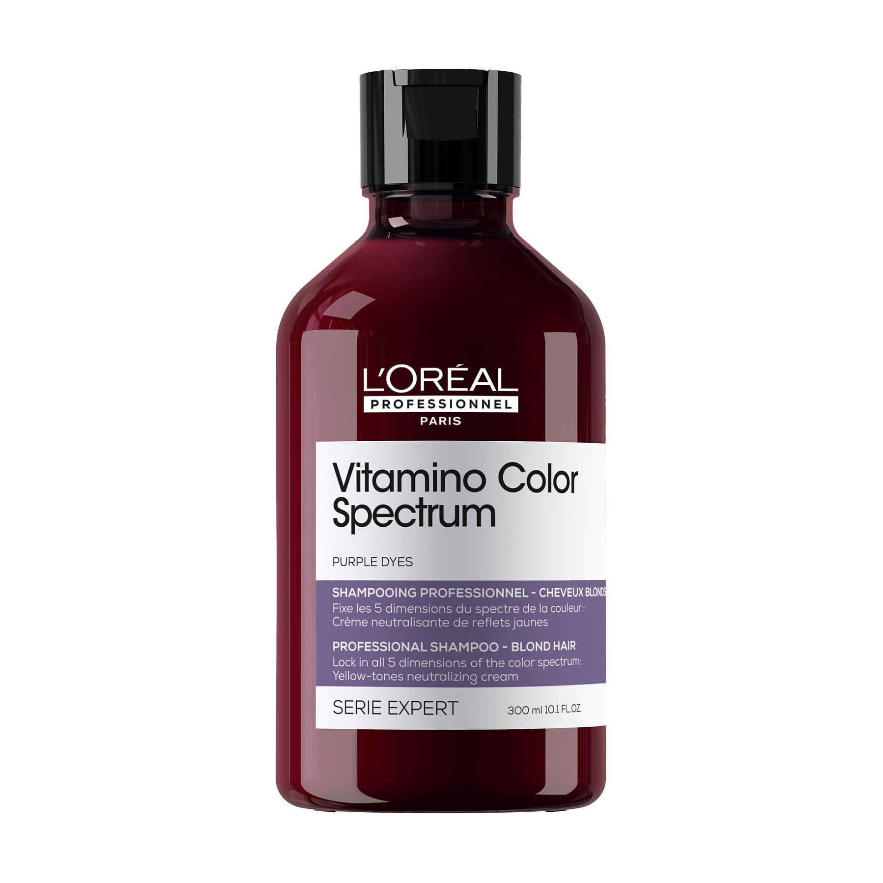 Професійний шампунь L'Oreal Professionnel Serie Expert Vitamino Color Spectrum Professional Shampoo для нейтралізації жовтих напівтонів світлого фарбованого волосся, збереження 5 вимірів колірного спектру та сяючого блиску, 300 мл